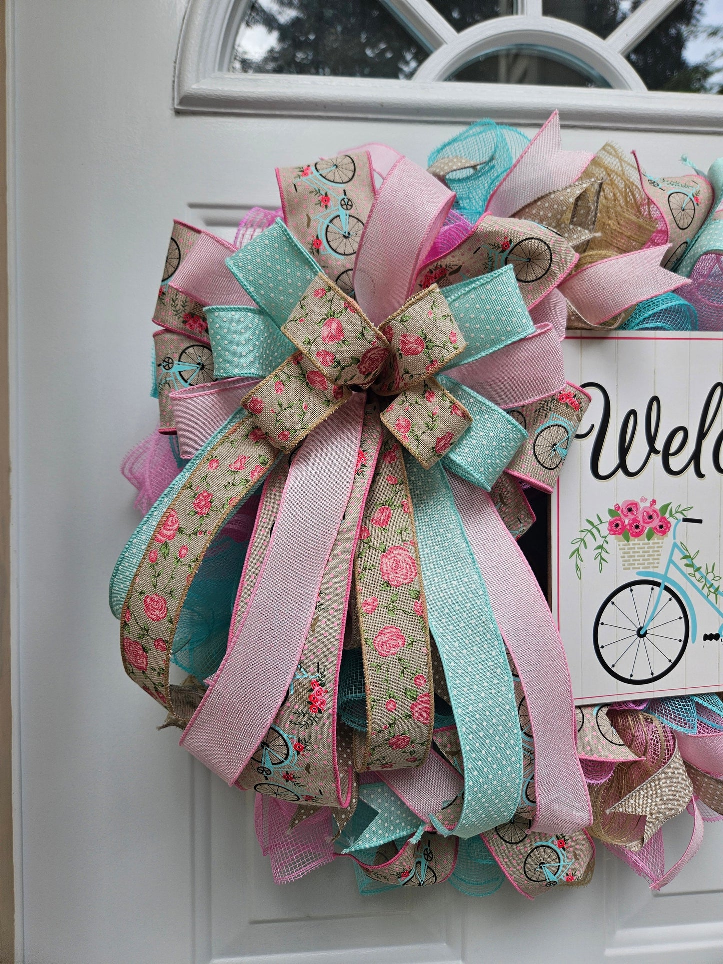 Welcome Wreath, Bike Wreath, Summer Wreath, Spring Wreath, Wreath for Front Door, Gift for Her