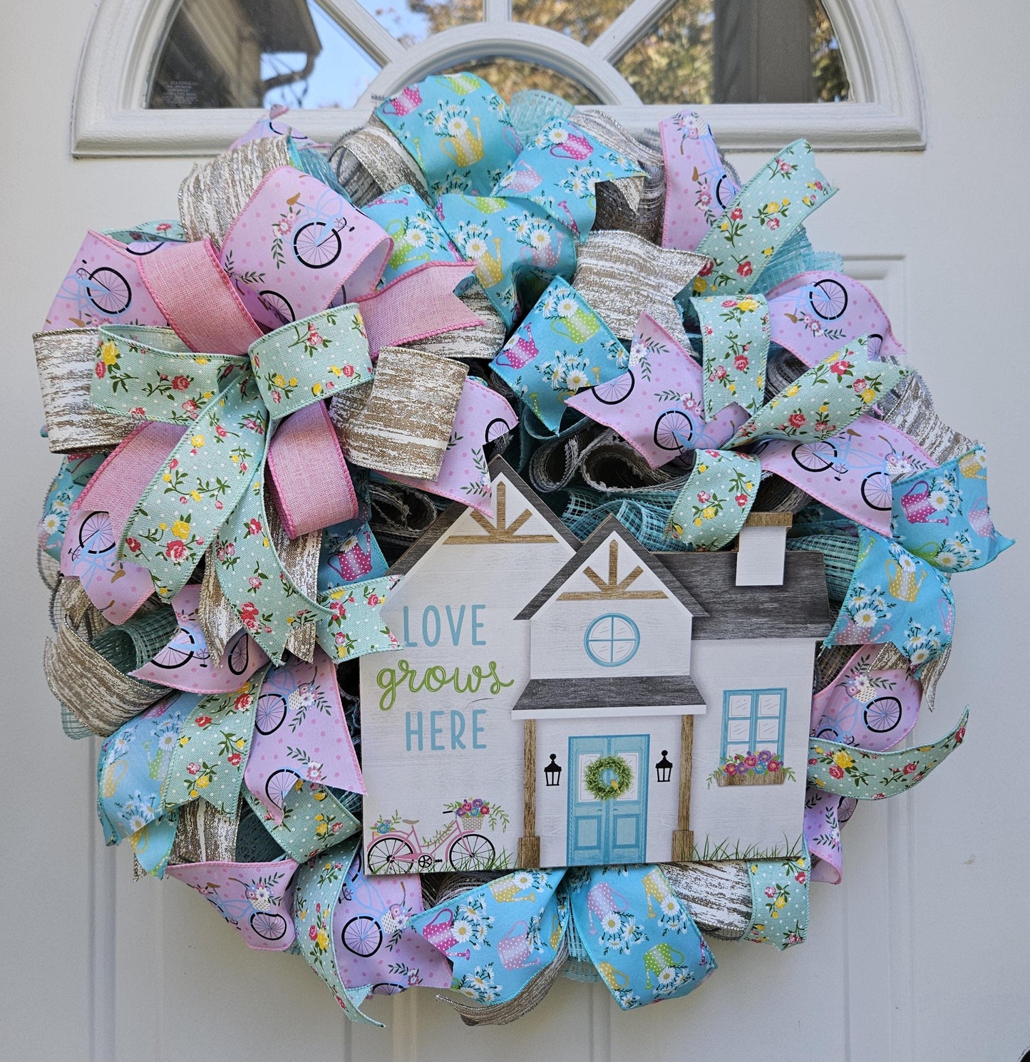Love Grows Here, Welcome Wreath, Summer Wreath, Spring Wreath, Wreath for Front Door, Gift for Her