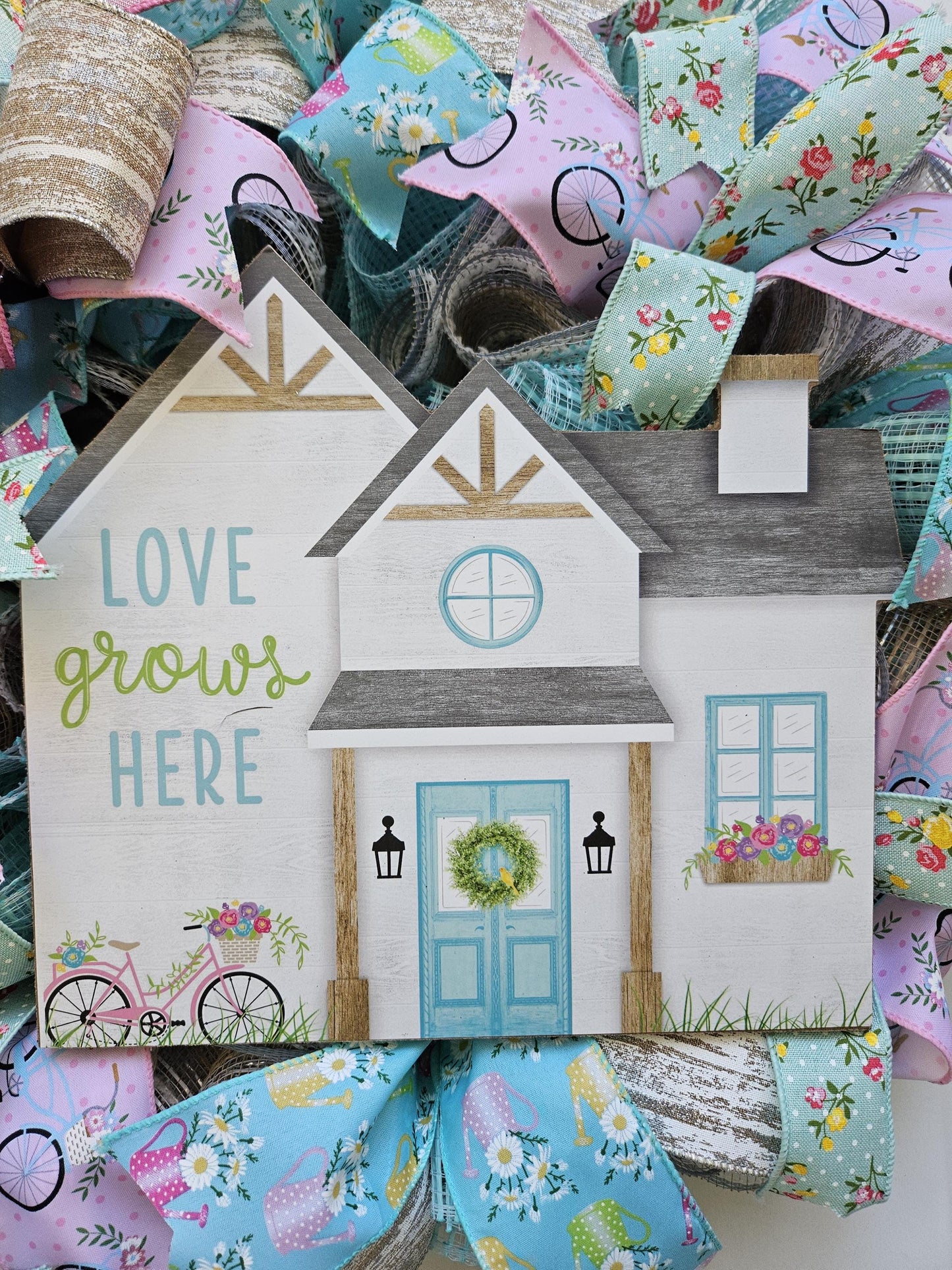 Love Grows Here, Welcome Wreath, Summer Wreath, Spring Wreath, Wreath for Front Door, Gift for Her