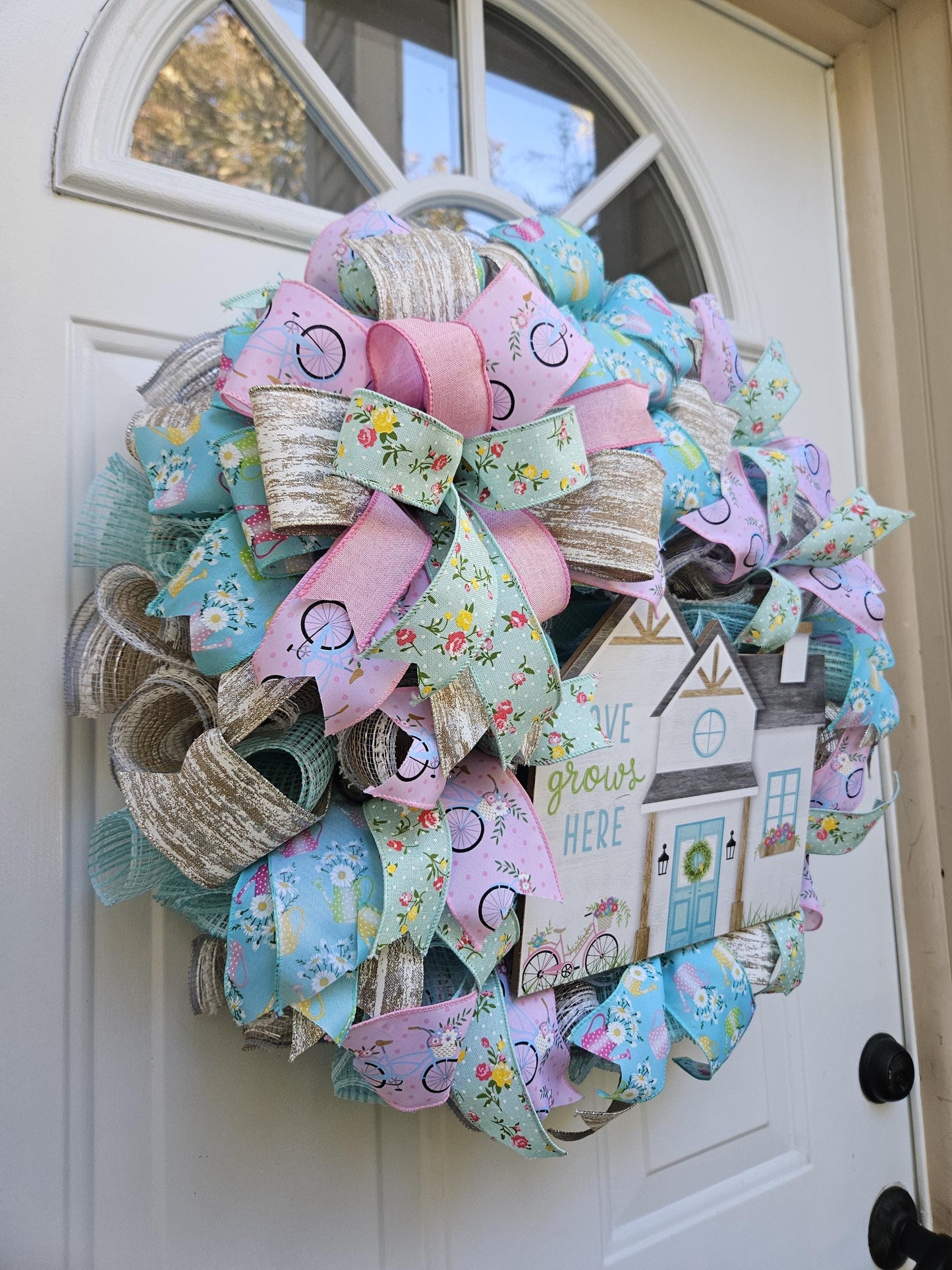 Love Grows Here, Welcome Wreath, Summer Wreath, Spring Wreath, Wreath for Front Door, Gift for Her