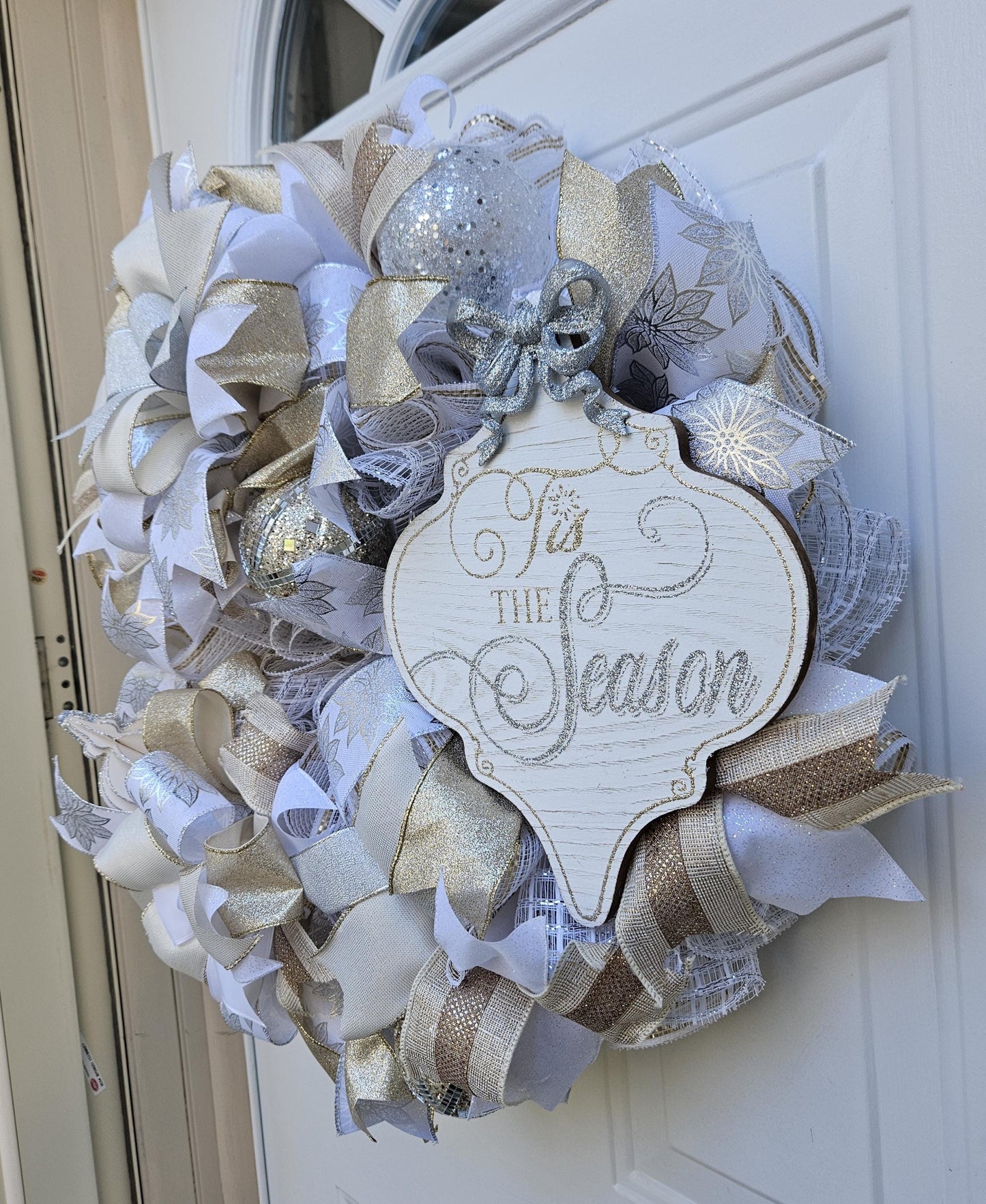 Silver, Gold, and White Holiday Wreath, Tis The Season