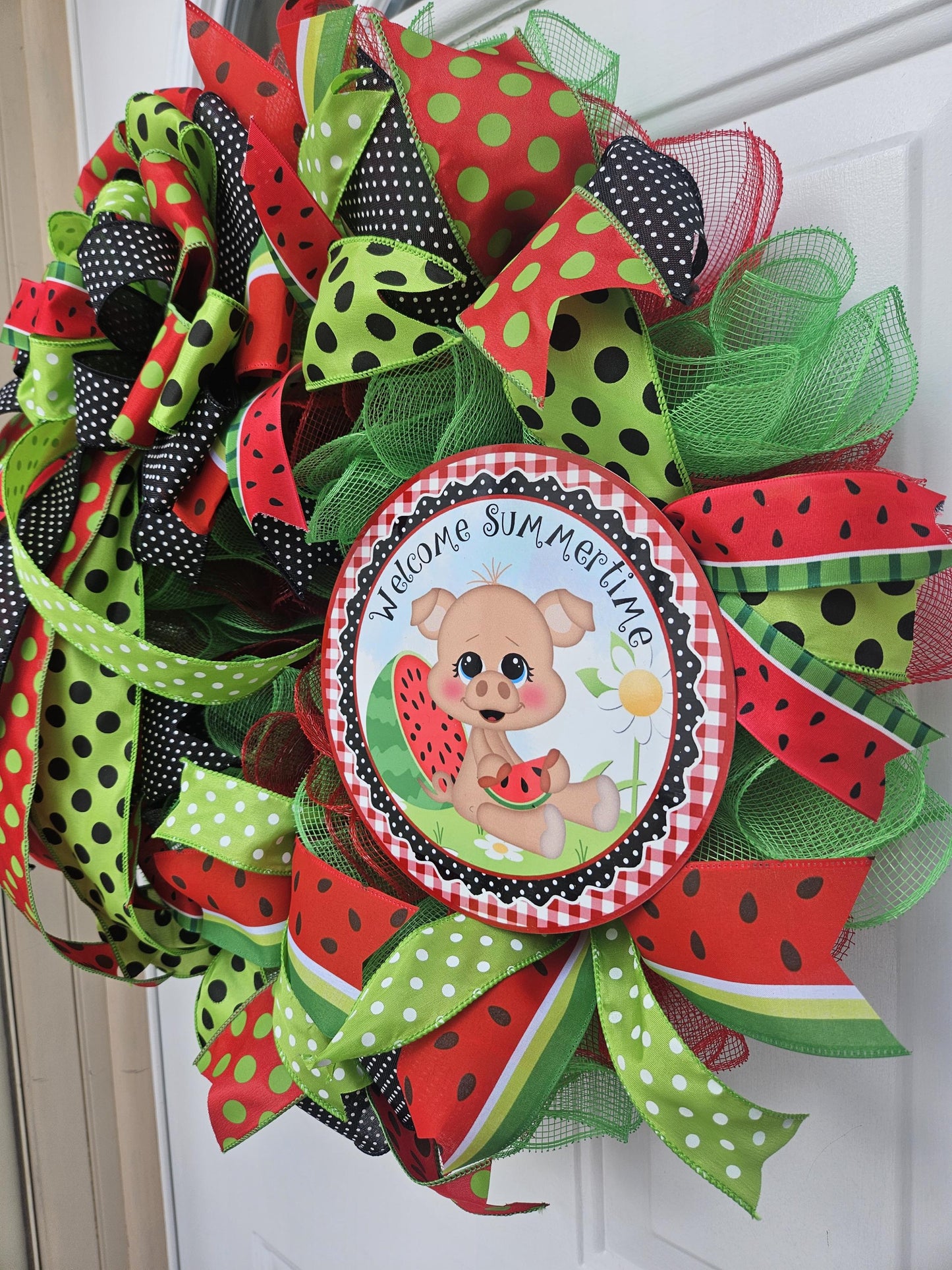 Welcome Summertime, Watermelon Wreath, Pig Wreath, Summer Wreath, Cute Wreath, Welcome Wreath, Welcome Summer Wreath