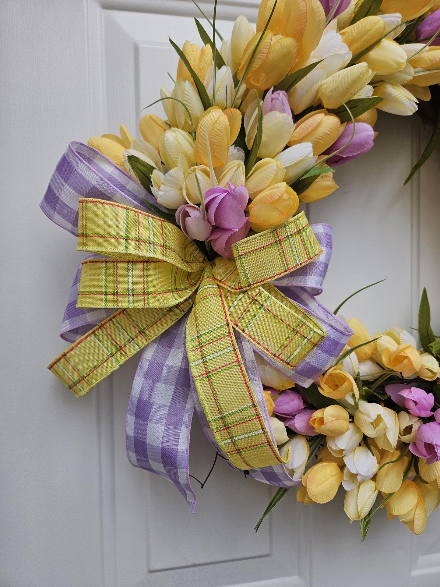 Yellow and Purple Tulip Wreath, Spring Wreath, Grapevine Wreath, Spring Floral Wreath