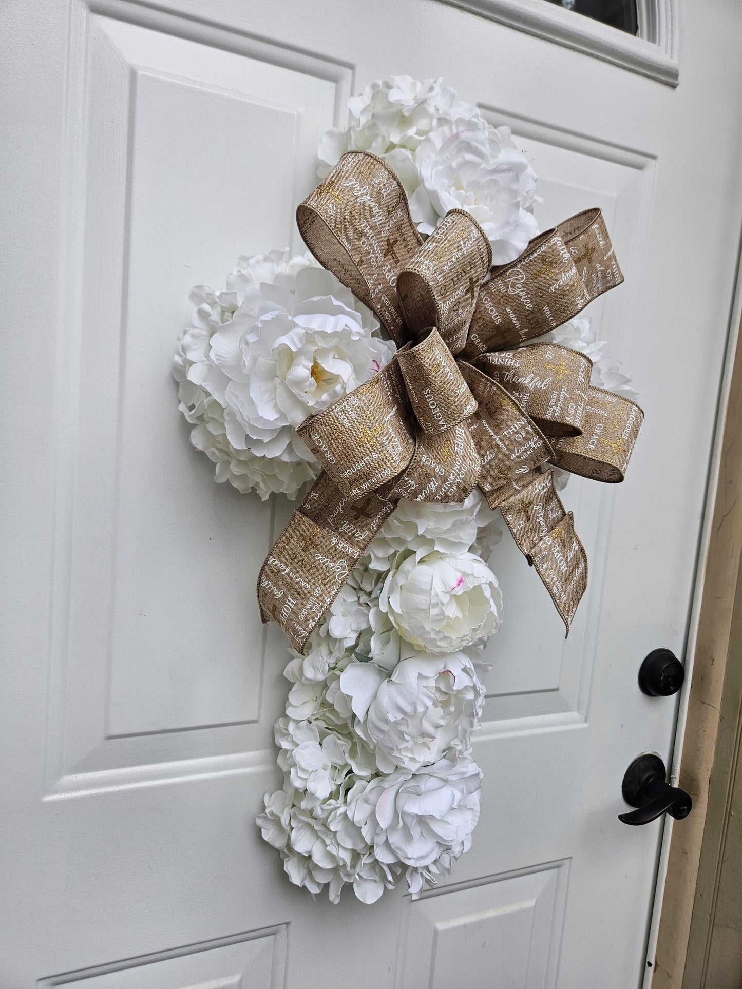 White Floral Cross Wreath, Religious Wreath, Easter Wreath, Spring Wreath