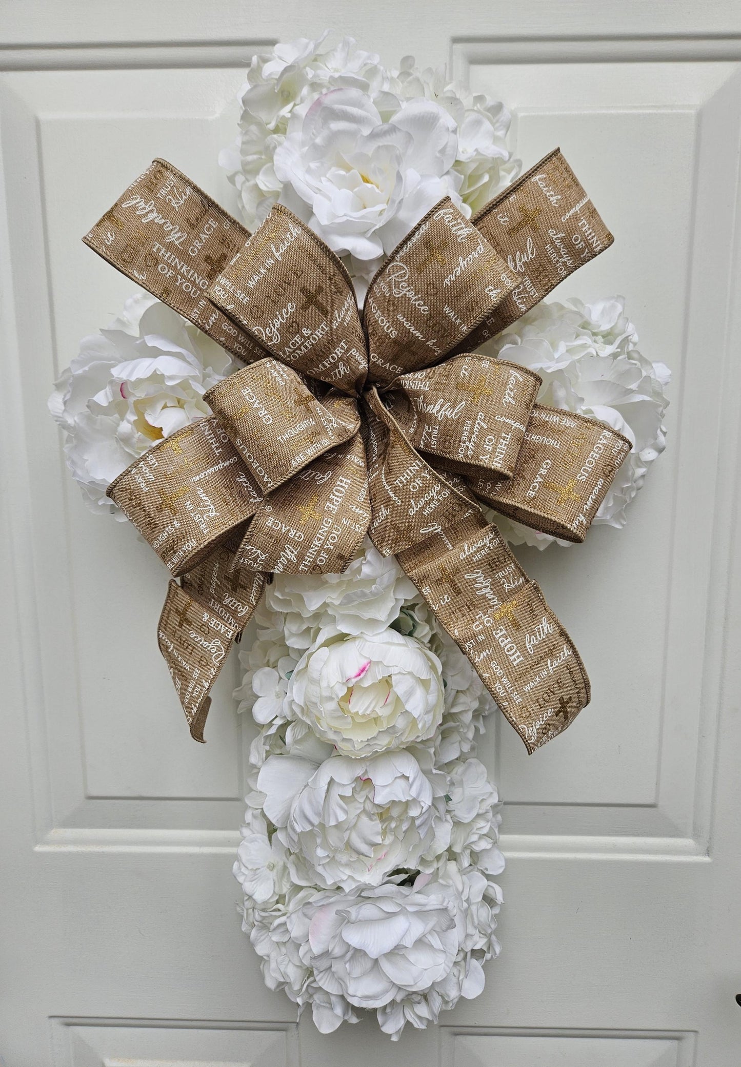 White Floral Cross Wreath, Religious Wreath, Easter Wreath, Spring Wreath