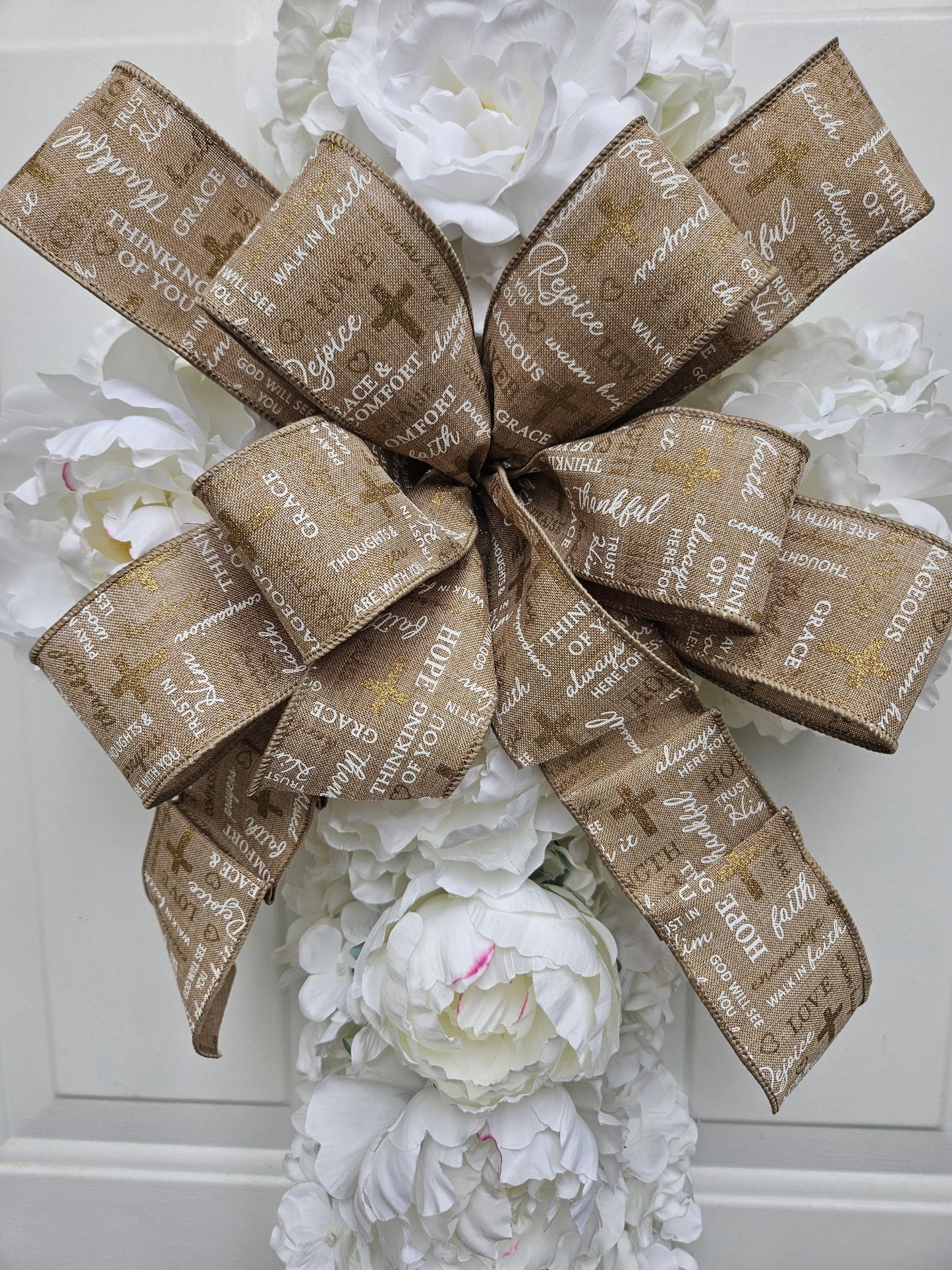 White Floral Cross Wreath, Religious Wreath, Easter Wreath, Spring Wreath