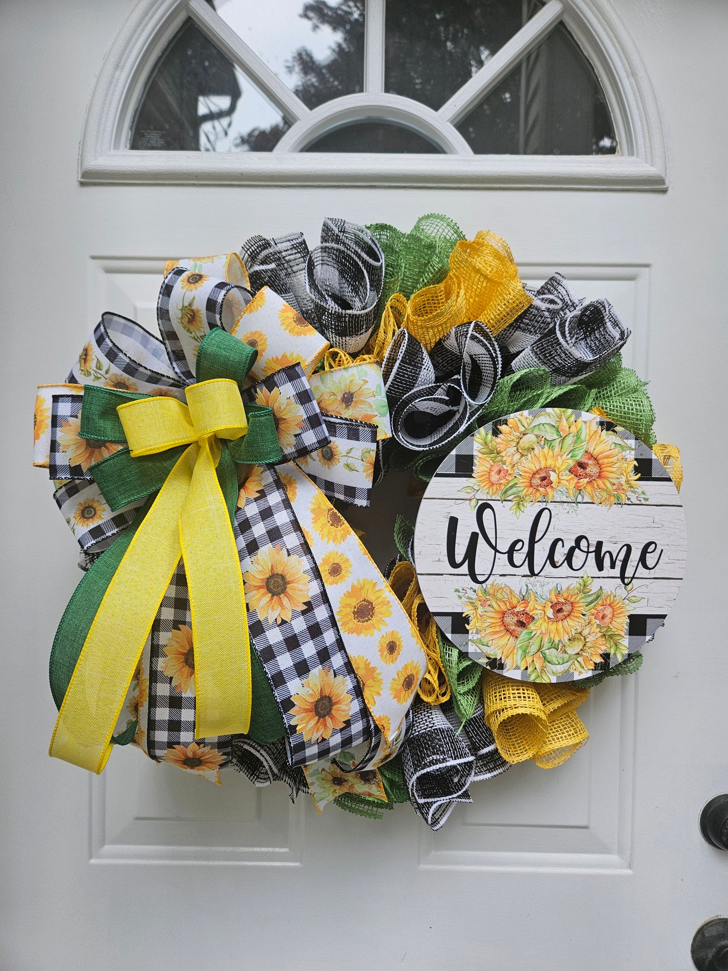 Sunflower Buffalo Check Welcome Wreath