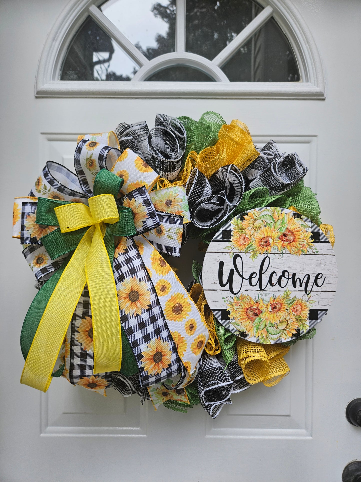 Sunflower Buffalo Check Welcome Wreath