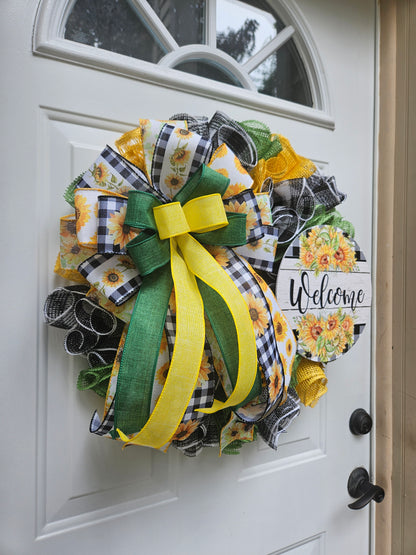 Sunflower Buffalo Check Welcome Wreath