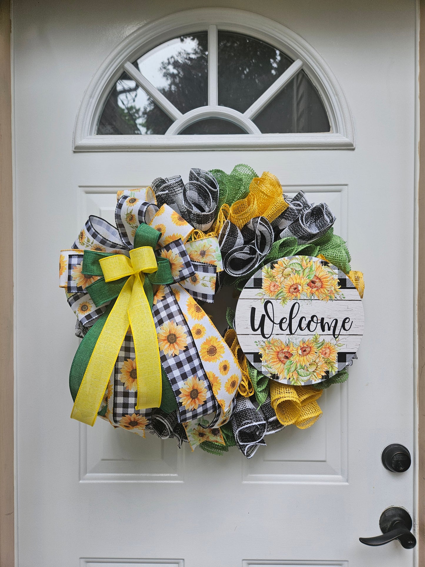 Sunflower Buffalo Check Welcome Wreath