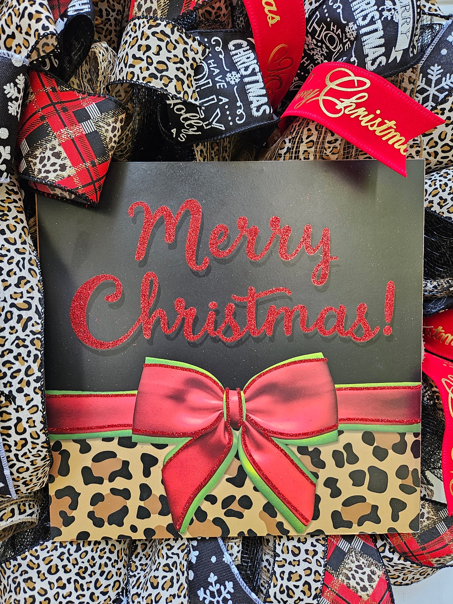 Cheetah Print Merry Christmas Glam Wreath