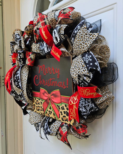 Cheetah Print Merry Christmas Glam Wreath