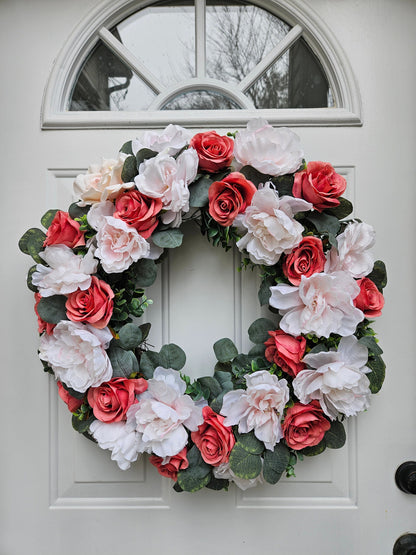 Coral Pink Faux Floral Wreath