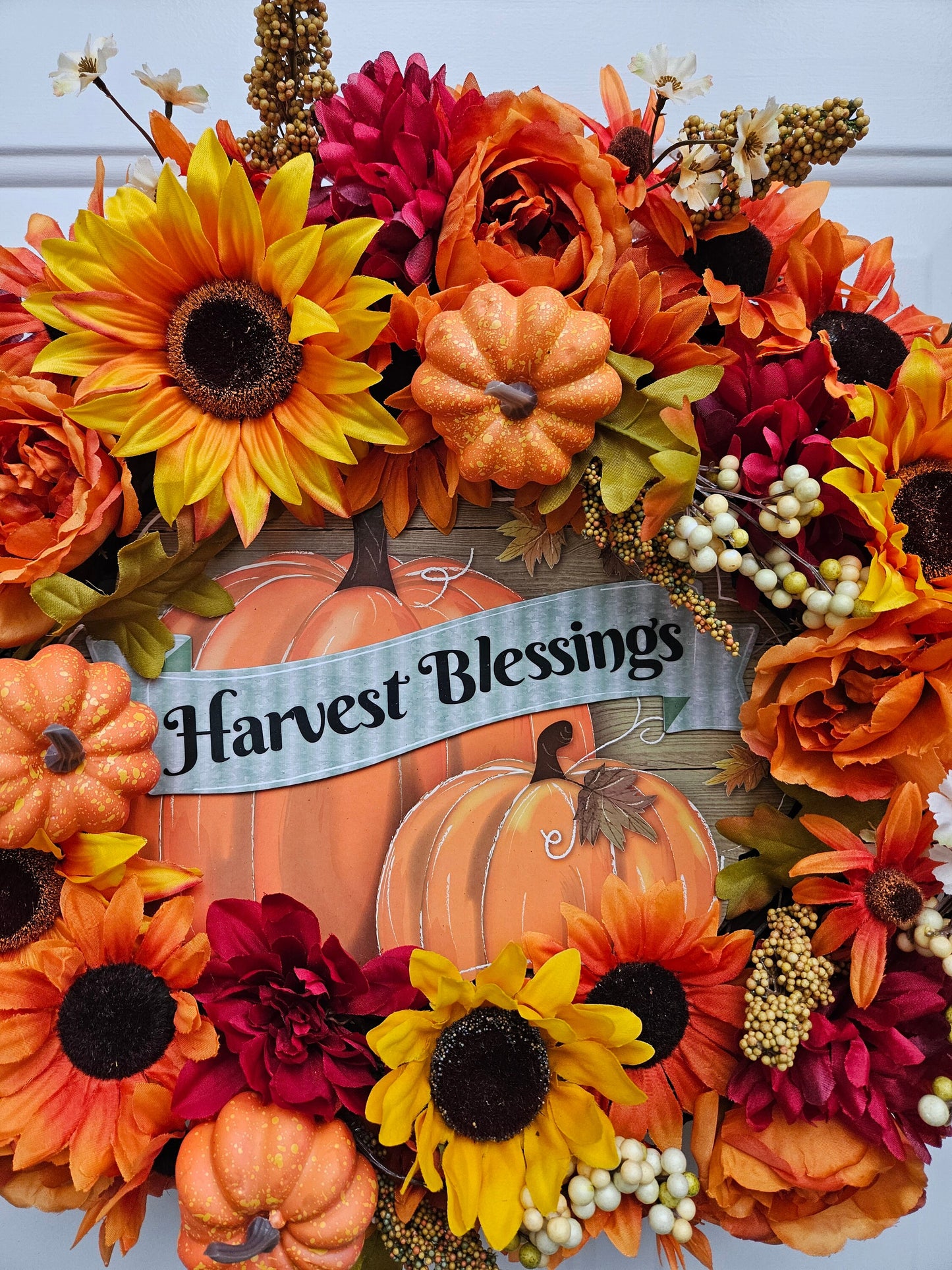 Harvest Blessings Fall Pumpkin Sunflower Wreath