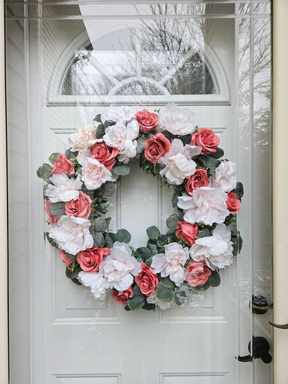 Coral Pink Faux Floral Wreath