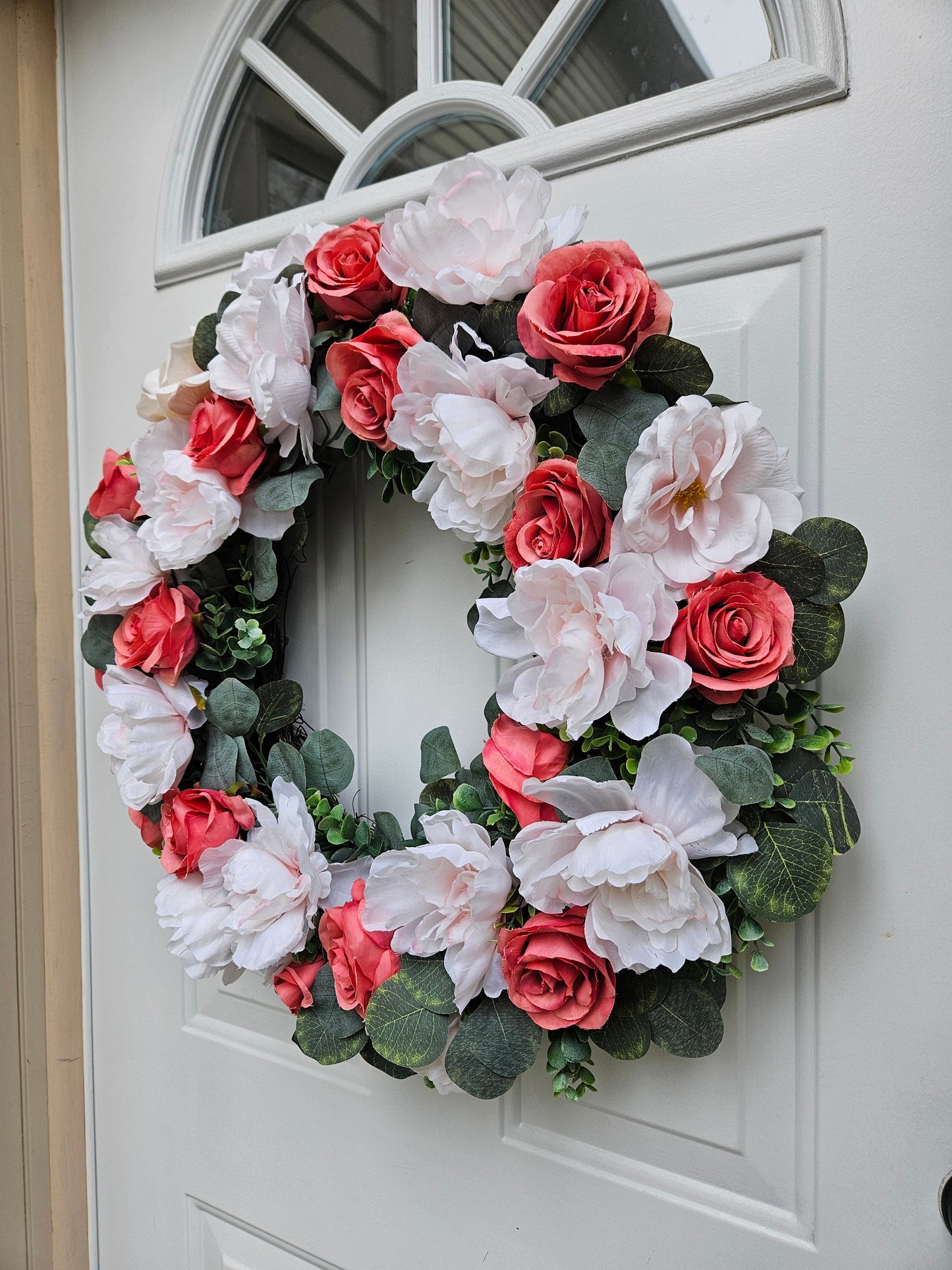 Coral Pink Faux Floral Wreath