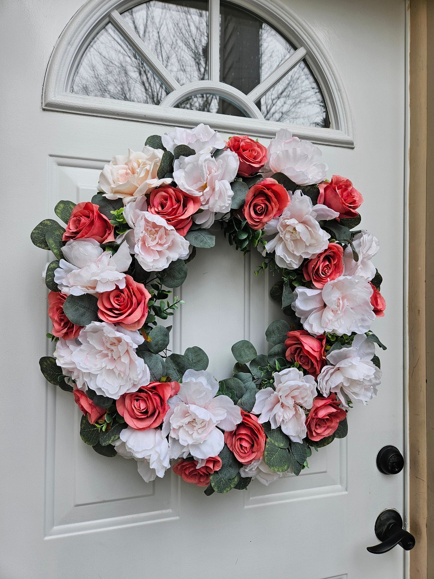 Coral Pink Faux Floral Wreath