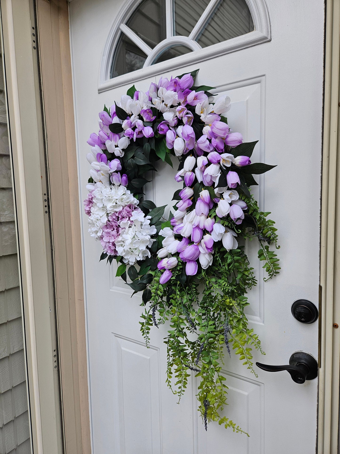 Lilac Purple and White Hydrangea and Tulip Wreath