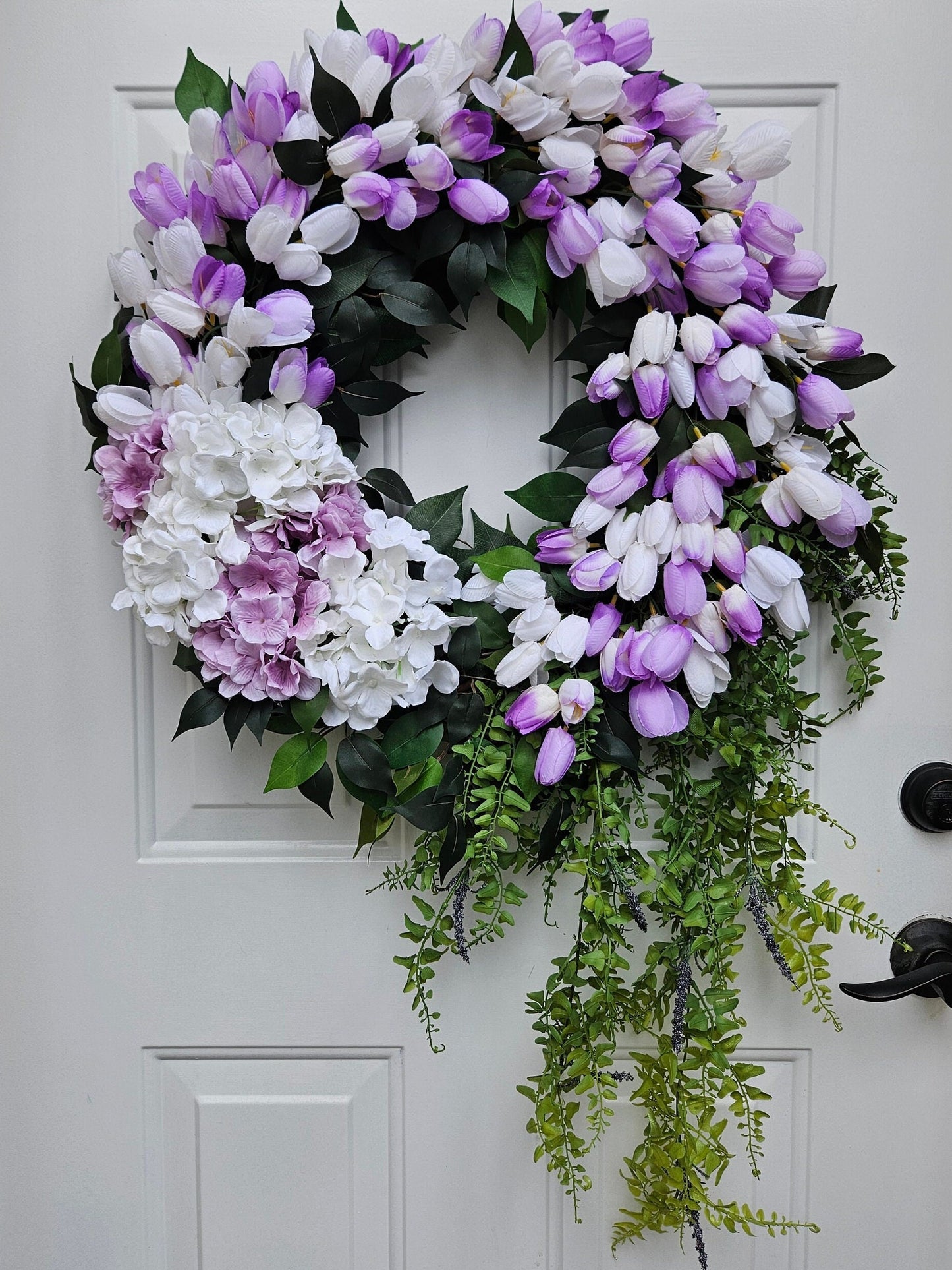 Lilac Purple and White Hydrangea and Tulip Wreath