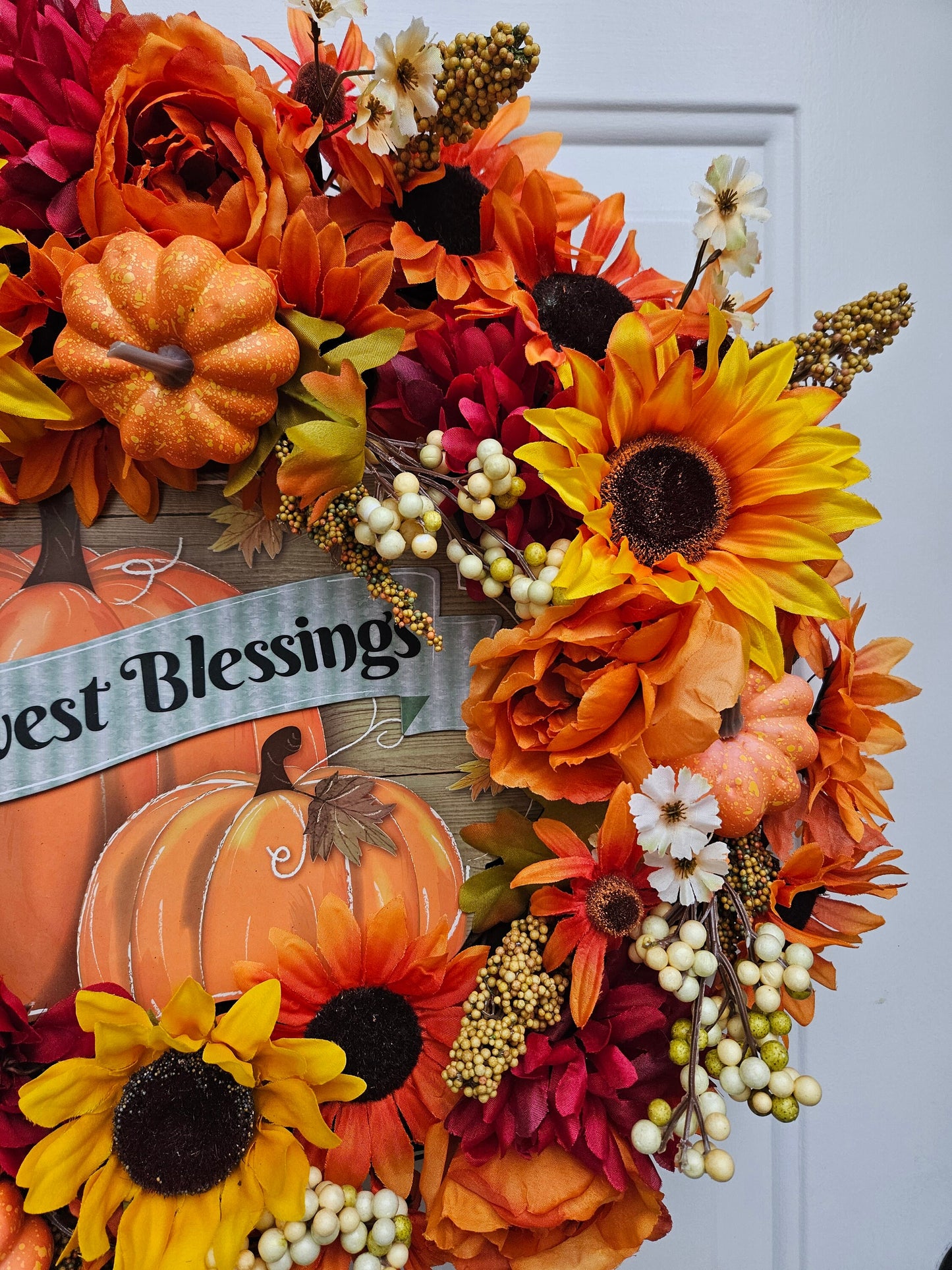 Harvest Blessings Fall Pumpkin Sunflower Wreath