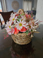 Pink Peach Faux Flower Basket