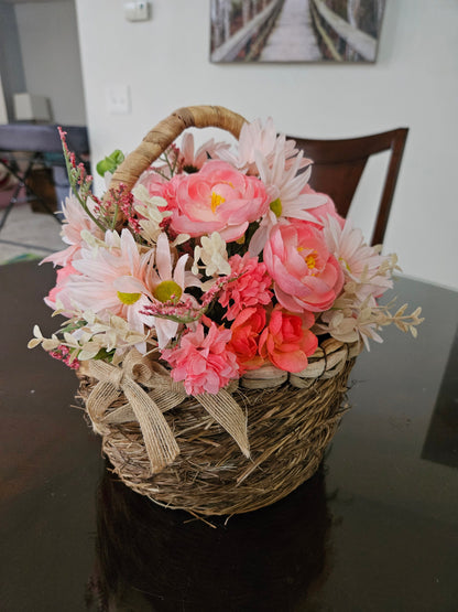 Pink Peach Faux Flower Basket