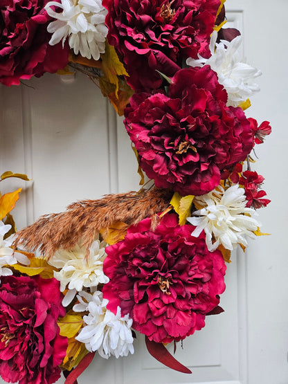 Faux Floral Fall Wreath, Autumn Wreath