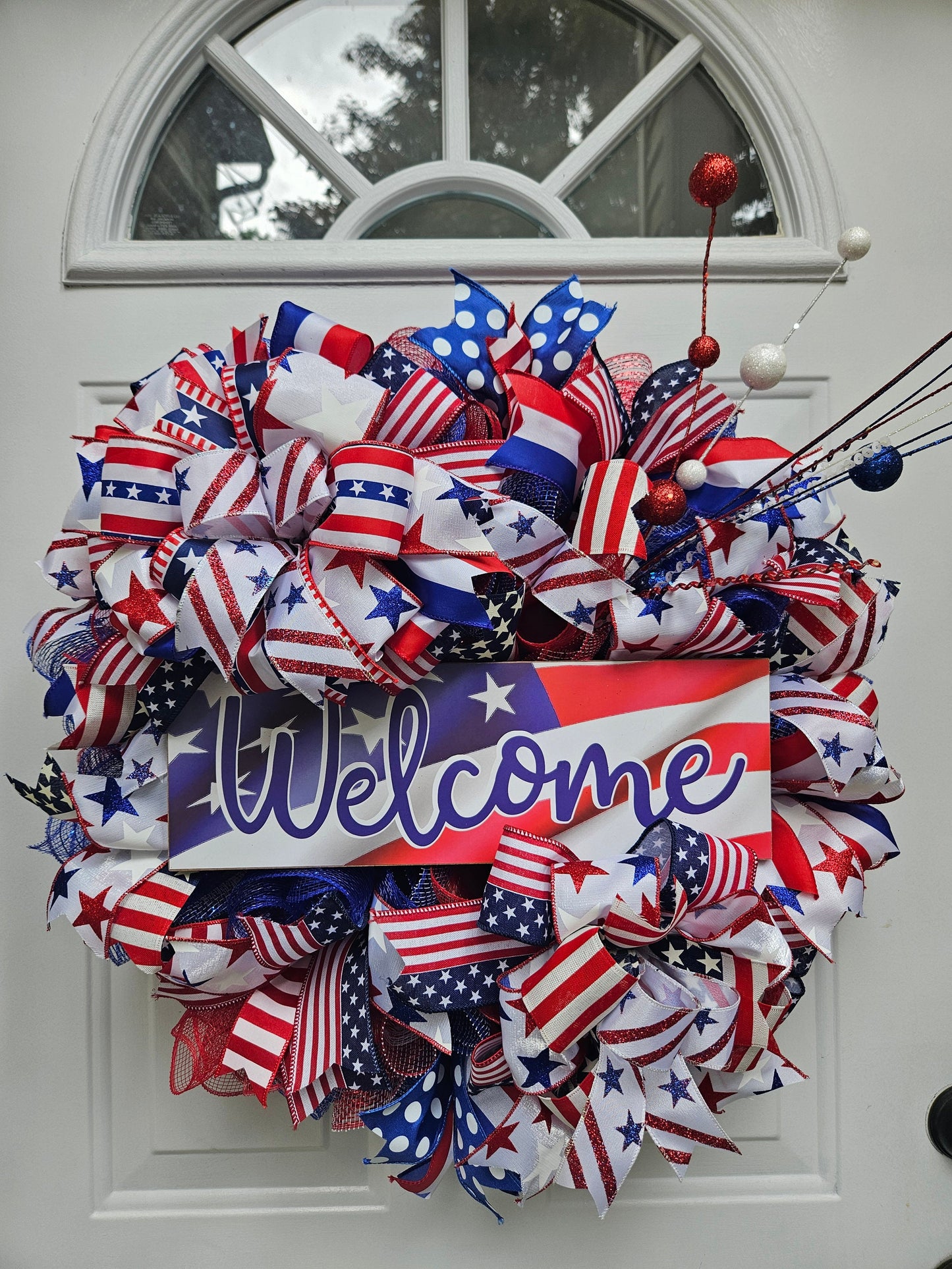 Patriotic Welcome Wreath, Fourth of July Wreath, 4th of July Wreath, Summer Wreath, Red White and Blue, American Flag