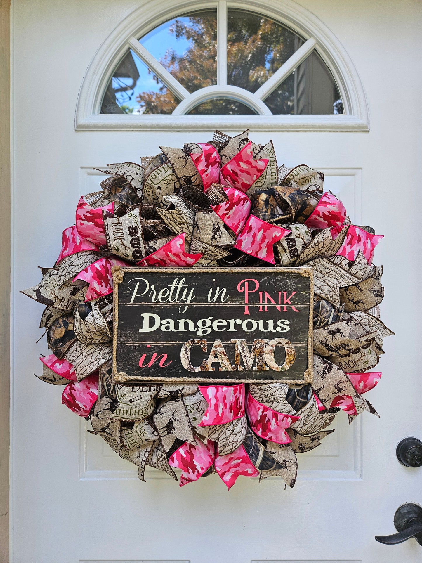 Pretty in Pink Dangerous in Camo, Hunting Wreath, Camoflauge, Pink Camoflauge, Deer Hunting Wreath, Gift for Her