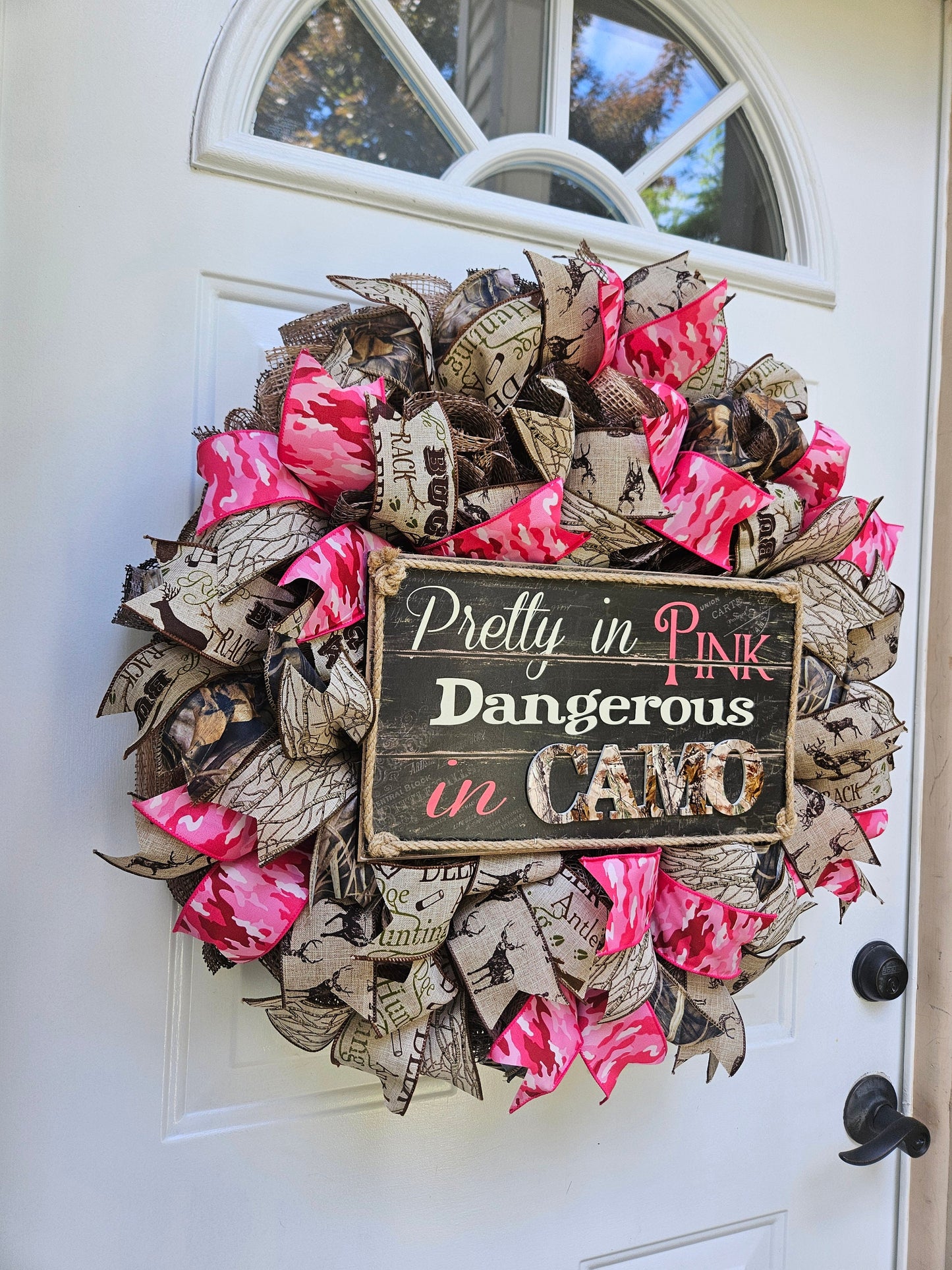 Pretty in Pink Dangerous in Camo, Hunting Wreath, Camoflauge, Pink Camoflauge, Deer Hunting Wreath, Gift for Her