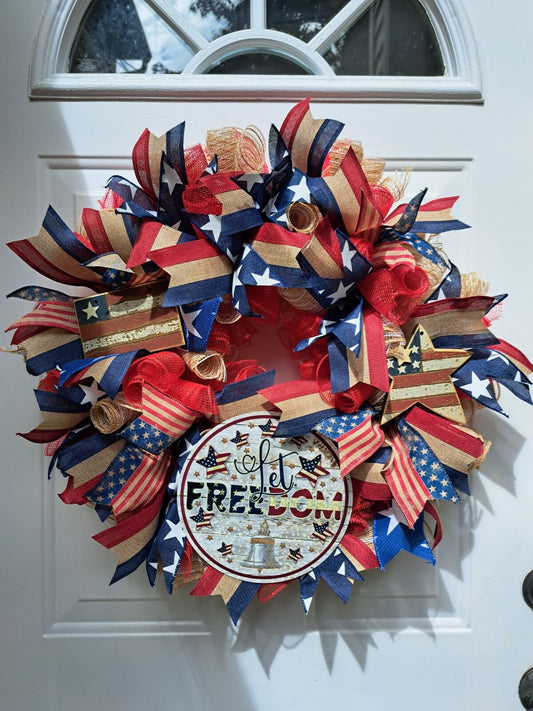 Fourth of July Wreath, 4th of July Wreath, Summer Wreath, Red White and Blue, American Flag, Patriotic Wreath,  Let Freedom Ring