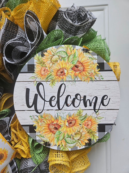 Farmhouse Fall Burlap Sunflower Welcome Wreath