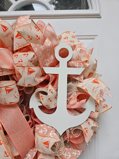 Sailor Wreath, Anchor Wreath, Navy Wreath, Peach Orange and Tan Wreath, Beach Wreath, Lake House