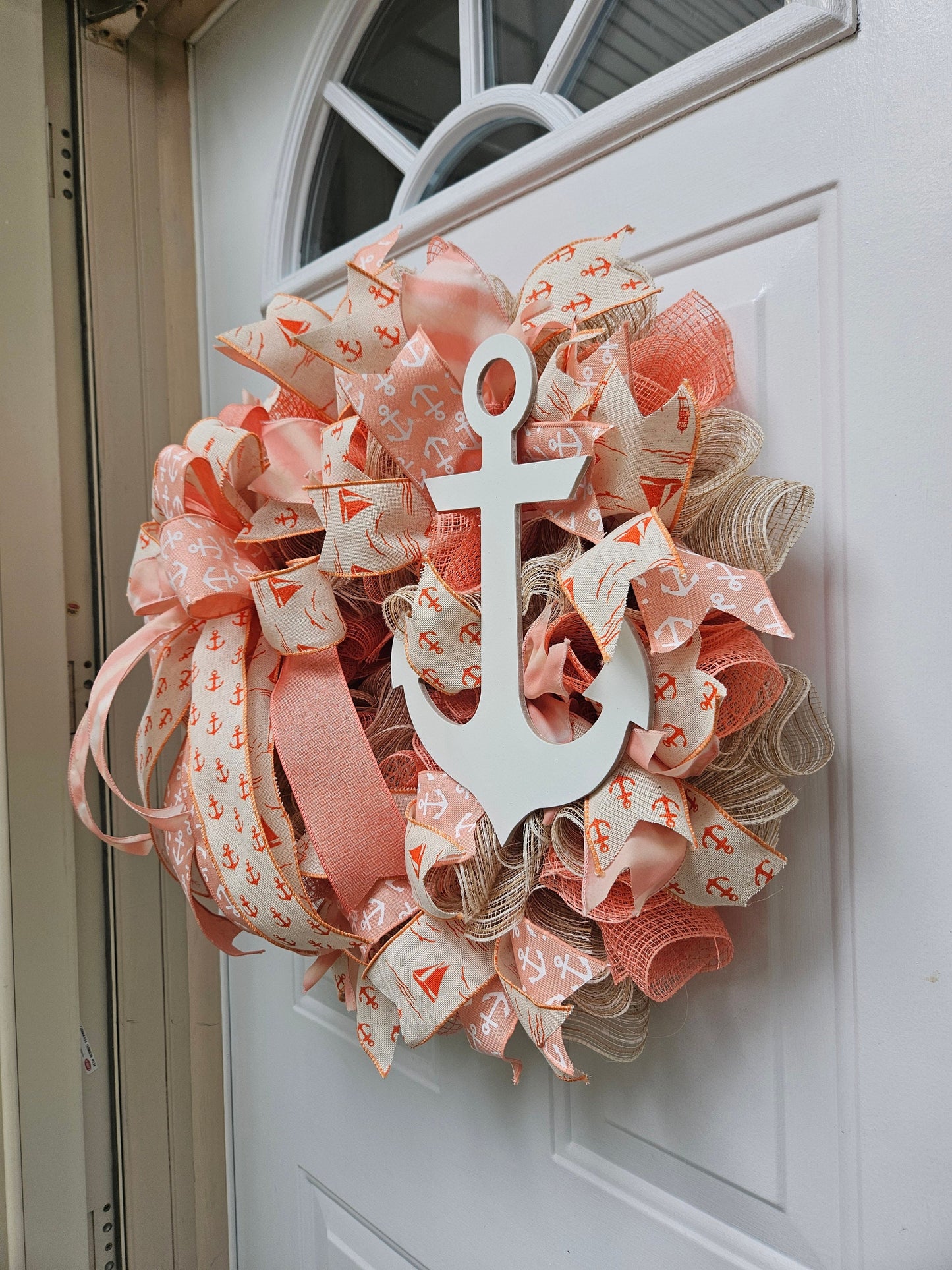 Sailor Wreath, Anchor Wreath, Navy Wreath, Peach Orange and Tan Wreath, Beach Wreath, Lake House