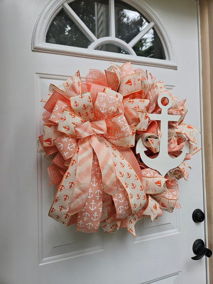 Sailor Wreath, Anchor Wreath, Navy Wreath, Peach Orange and Tan Wreath, Beach Wreath, Lake House