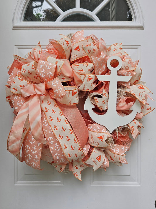 Sailor Wreath, Anchor Wreath, Navy Wreath, Peach Orange and Tan Wreath, Beach Wreath, Lake House