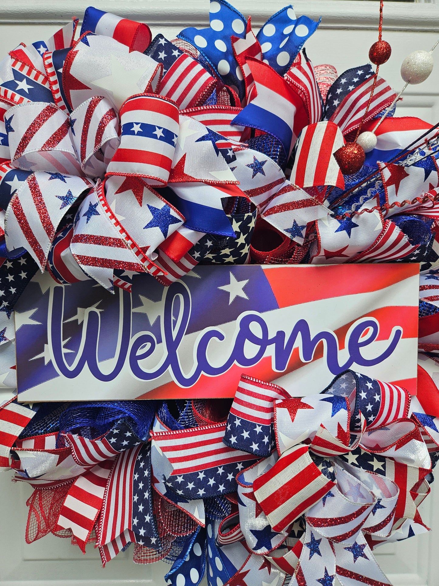 Patriotic Welcome Wreath, Fourth of July Wreath, 4th of July Wreath, Summer Wreath, Red White and Blue, American Flag