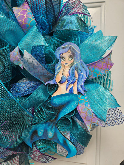 Mermaid Wreath, Under the Sea, Wreath for Little Girl, Teal Wreath, Ocean Wreath