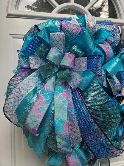 Mermaid Wreath, Under the Sea, Wreath for Little Girl, Teal Wreath, Ocean Wreath