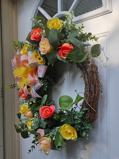 Summer Rose Floral Wreath