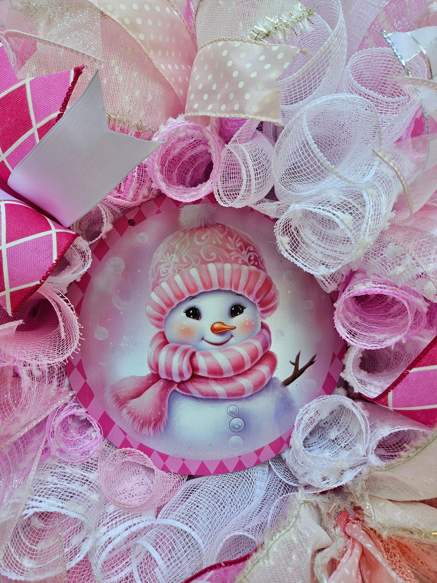 Pink Snowman Wreath