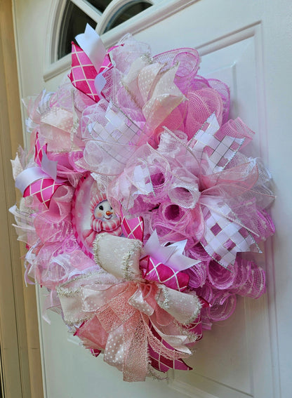 Pink Snowman Wreath