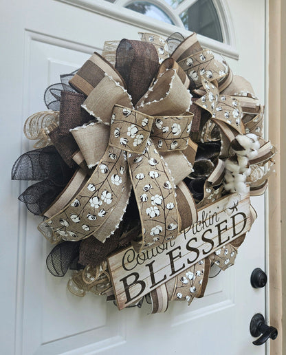 Cotton Pickin Blessed, Farmhouse Wreath, Country Wreath, Southern Wreath