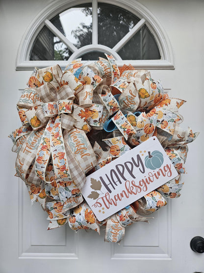 Happy Thanksgiving Wreath, Thanksgiving Wreath, Fall Wreath, Light Color Thanksgiving Wreath