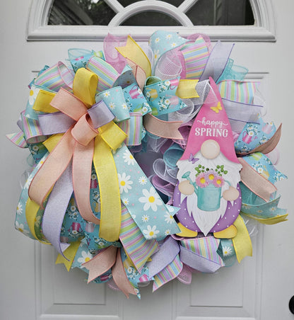 Happy Spring Gnome Wreath, Spring Wreath, Gift For Gnome Lover