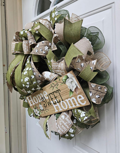 Home Sweet Home, Farmhouse Wreath, Cotton Wreath, Country Wreath, Southern Wreath