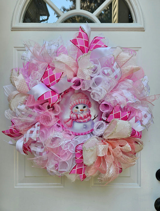 Pink Snowman Wreath