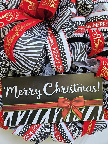 Merry Christmas Zebra Print Wreath