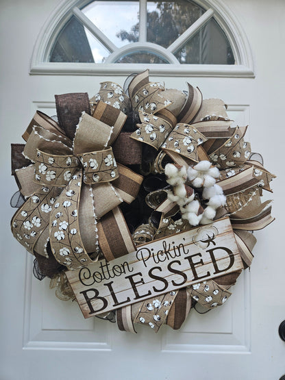 Cotton Pickin Blessed, Farmhouse Wreath, Country Wreath, Southern Wreath