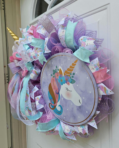 Unicorn Wreath, Little Girls Room Decor, Nursery Decor, Unicorn Decor, Princess Decor